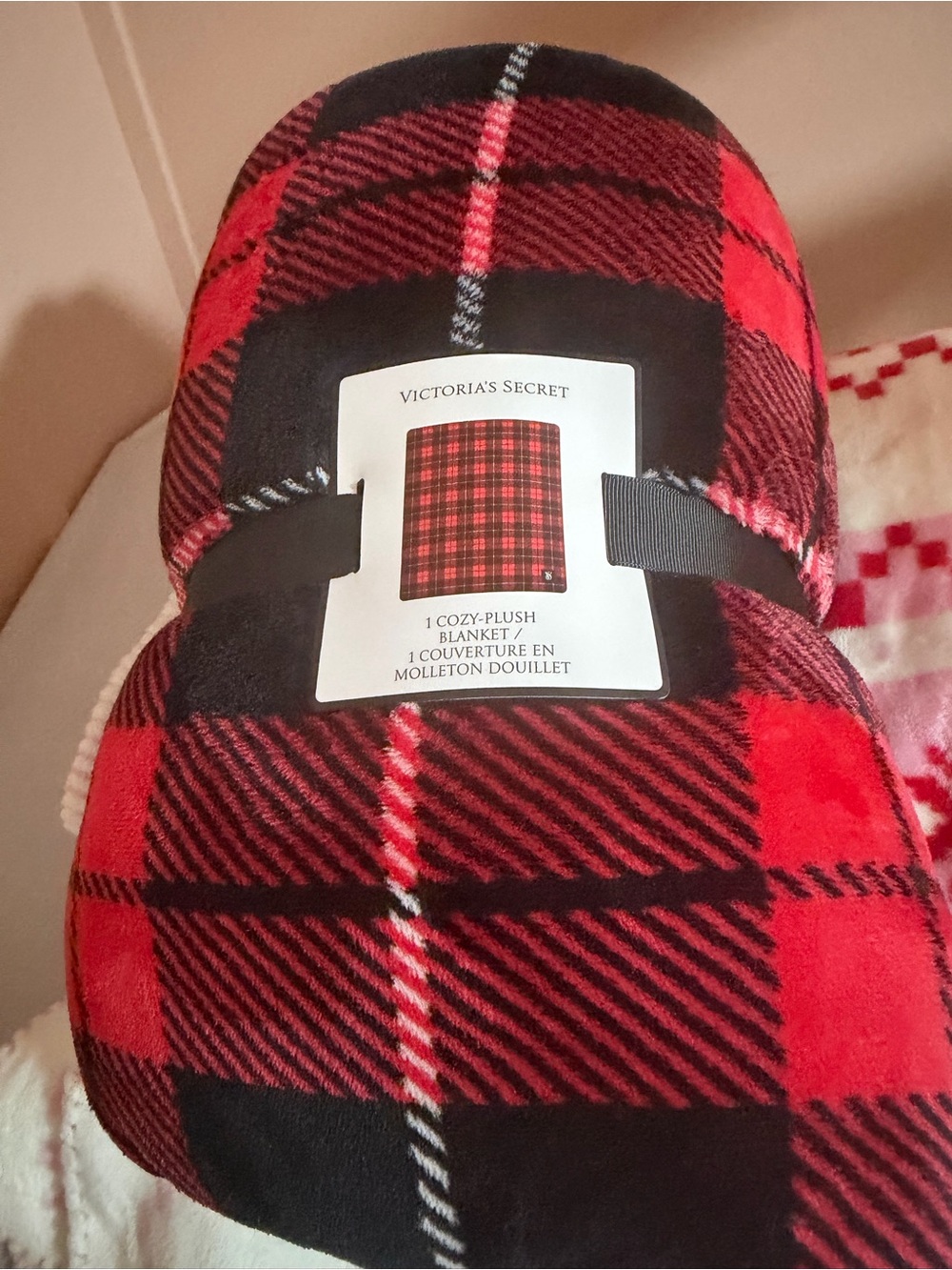 Victoria's Secret Red and Black Plaid Plush Throw